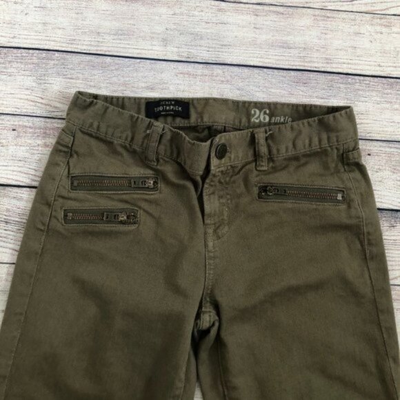 J. Crew Olive Green Toothpick Ankle Jeans Size 26 - Picture 7 of 7